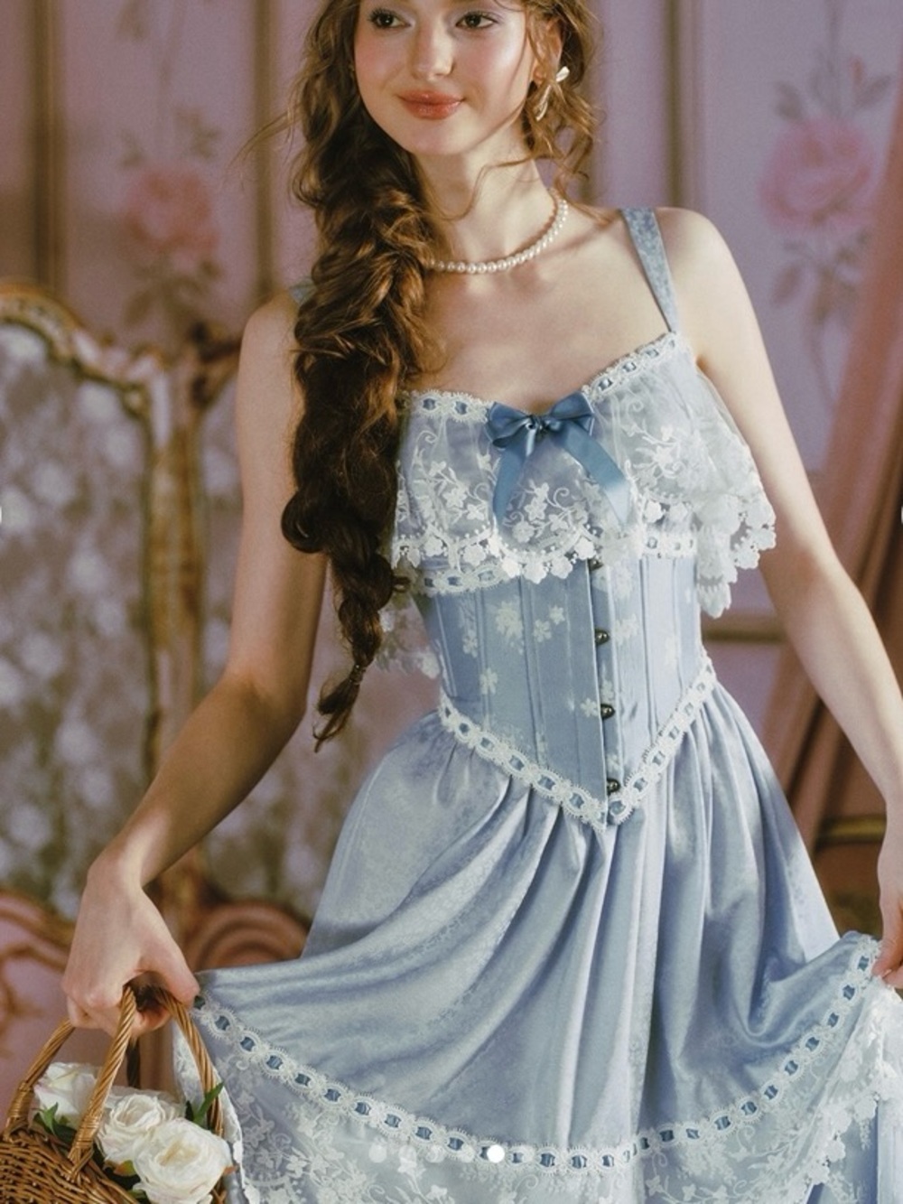 NWT Lacemade Ice Jade Flower Dress & Corset Set CottageCore Fairy-core Large - Picture 7 of 15